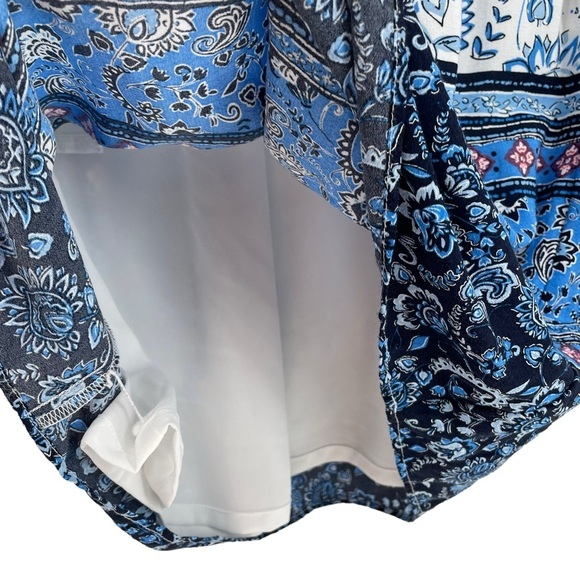 Loft Petites Blue White Border Floral & Paisley Drawstring Lined Skirt - Sz MP - Picture 9 of 13